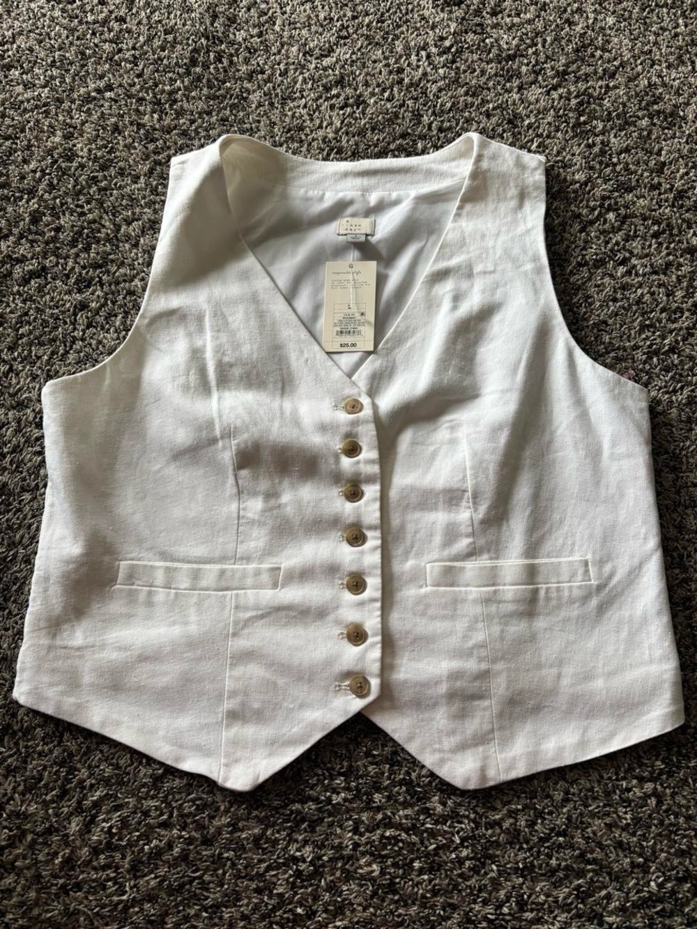 Womens White Linen Vest
